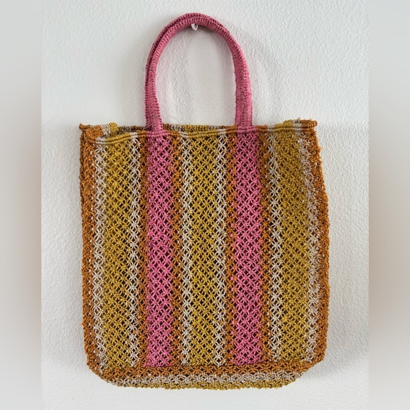 The Jacksons Pink Striped Handmade Jute Shopper Tote - Picture 9 of 10